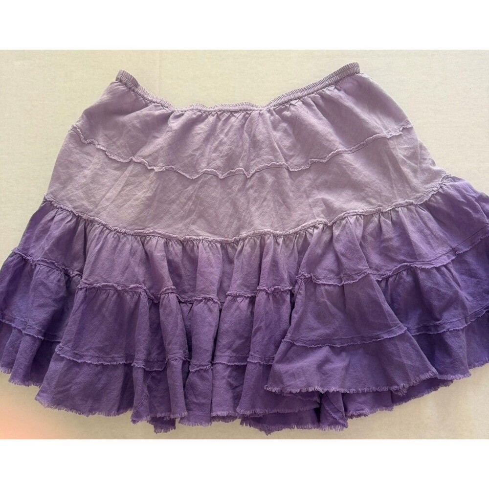 Sauci Women’s Ombré Purple Tiered Skirt L  Cotton Gauze Cottage Boho Fairy